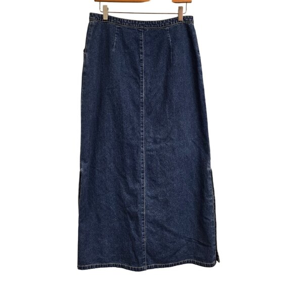 Vintage 90's Y2K Women's M Style Denim Maxi Skirt Snap Side Details Front Zipper - Picture 2 of 12